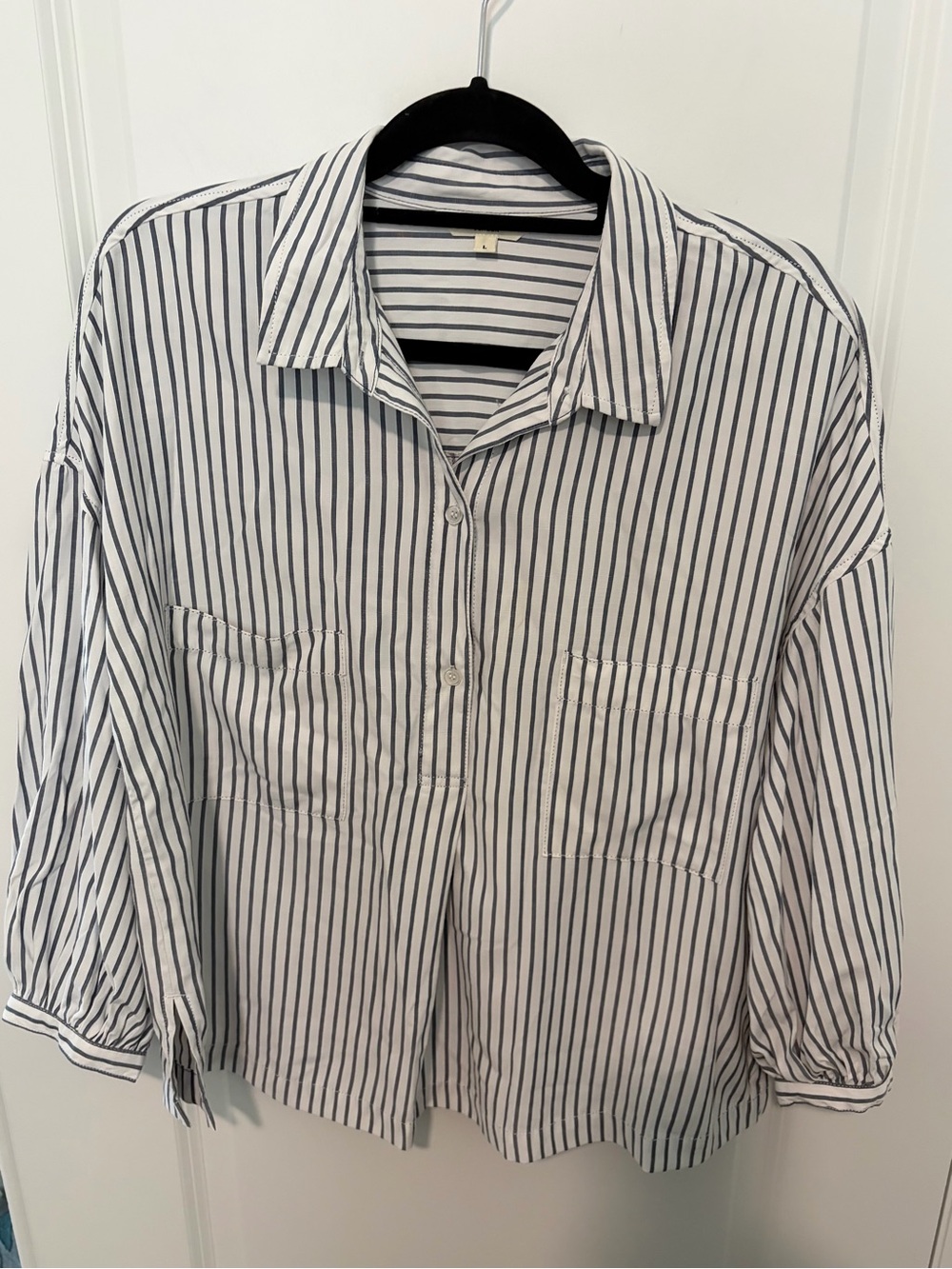 Max Studio White and Gray Vertical Stripe Button-Down Shirt